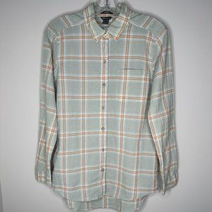 Eddie Bauer Size S Green with Peach Classic Fit Button-Up Top Blouse